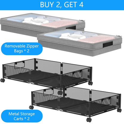 VyGrow Metal Under Bed Storage Containers 2Pack, Rectangular with Wheels & Removable Dust Bags, 24"L x 15.8"W x 5.9"H, 26L Capacity Each