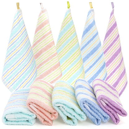 Pumtus 20 Pack Small Face Wash Cloths, 25x25 cm Cotton Soft Hand Towel, Comfortable Striped Fingertip Towel for Sensitive Skin