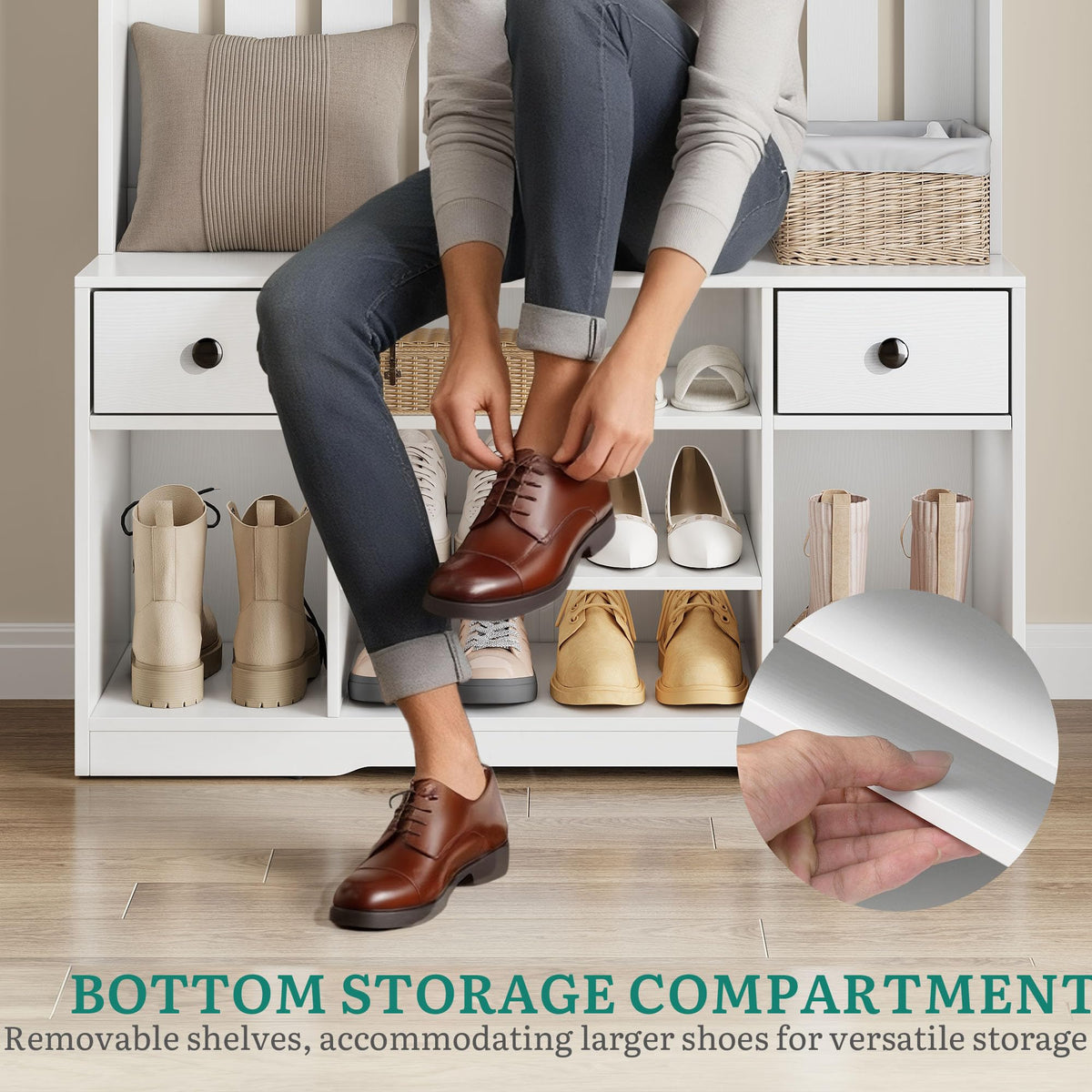 YITAHOME Coat Stand with Shoe Rack, 100cm Clothes Rack 9 Hooks 2 Drawers