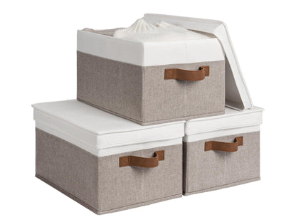 StorageWorks Storage Boxes with Lids Large, Fabric Storage Boxes with Lids, Foldable Storage Boxes for Top of Wardrobe