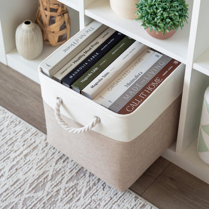 OrganiHaus Fabric Storage Boxes, Set of 3 Foldable 30X30 Cube Organiser Bins with Rope Handles for Shelves, Nursery & Closet