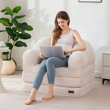 MAXYOYO Folding Sofa Bed with Backrest, Floral Shaped 2 in 1 Convertible Sofa to Comfy Faux Fur Bean Bag Chair for Adults