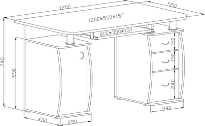 RayGar Beech Deluxe Design Computer Desk With Cabinet and 3 Drawers For Home Office Table Workstation - New (Beech)