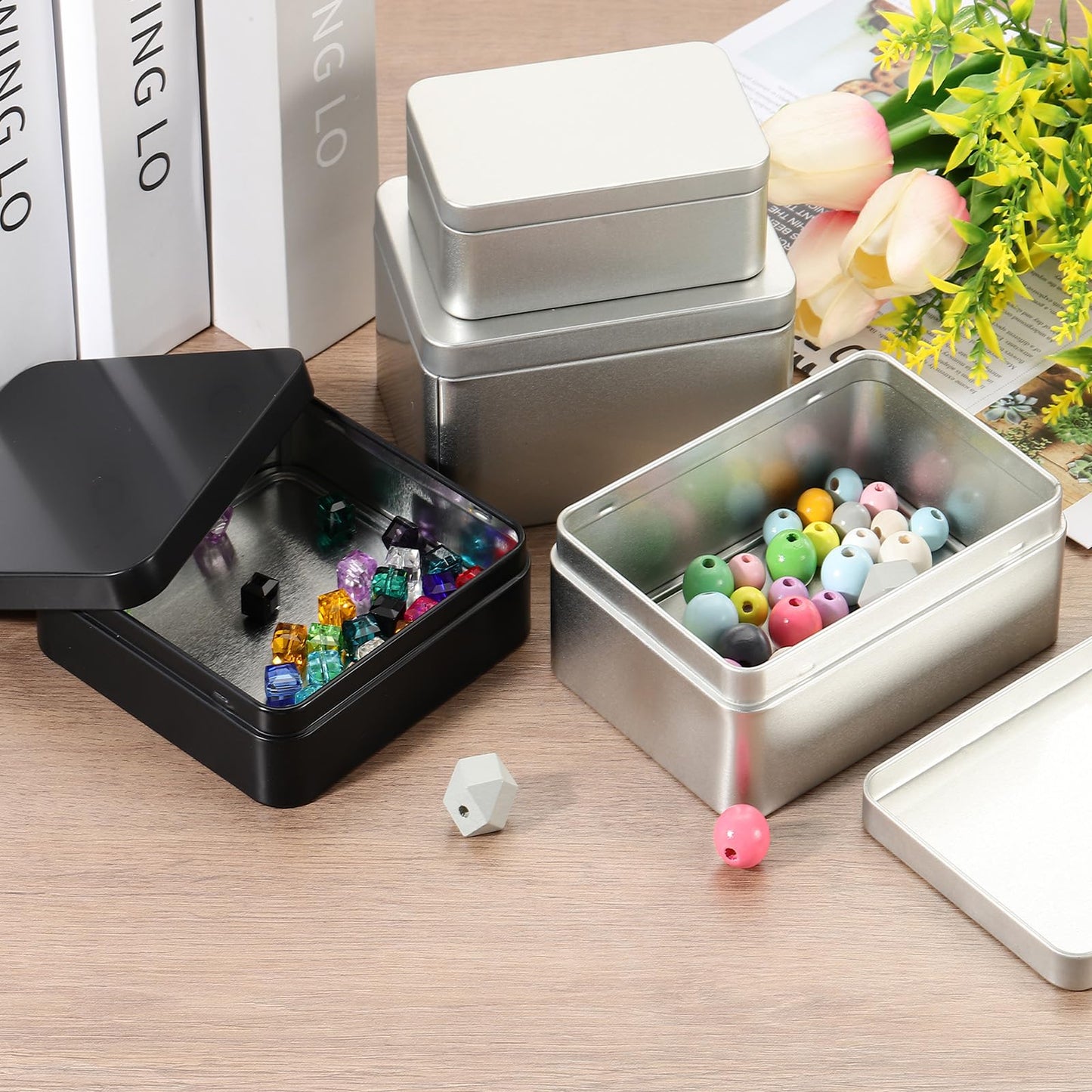 PATIKIL Rectangular Tin Box 3.9"x2.5"x1.3", Metal Storage Tin Box Portable Storage Container with Lid for Tea Candy Treats Gifts Favors Candle