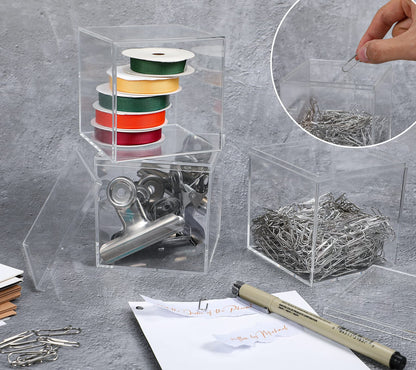 Kamehame Acrylic Display Box with Lid Clear Small Boxes 3 Pcs 8.5 x 8.5 x 8.5 cm / 3.3 x 3.3 x 3.3'' Square Cube Boxes Storage Containers Organiser
