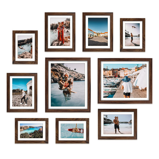 Giftgarden Brown Photo Frames with Mat for Multiple Sizes Photos, Four 4x6, Four 5x7, Two 8x10, Assorted Gallery Frame Collage for Wall or Tabletop,