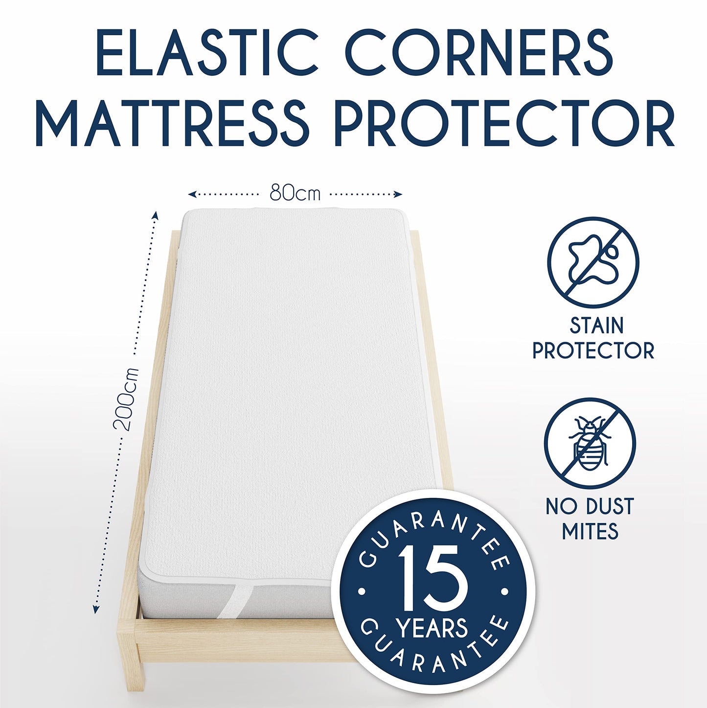 Dreamzie Mattress Protector Waterproof with 4 Elastic Corners - Made in EU - OEKO-TEX® Certified- For Mattress 80 x 200 cm