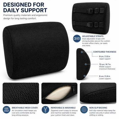 Lumbar Support Pillow for Office Chair & Car | Memory Foam Backrest