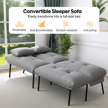 Panana Fabric 3 Seater Sofa Bed, 5-Gear Back Angle Adjustable Futon Sofa for Living Room/Guest Room (Grey)