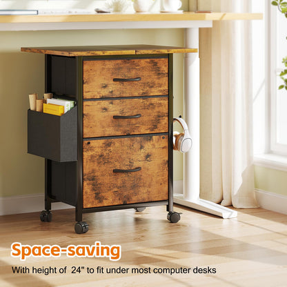 CAIYUN Filing Cabinet with 3 Fabric Drawers, Mobile File Cabinet on Wheels & Adjustable Feet, Rolling Under Desk Cabinet