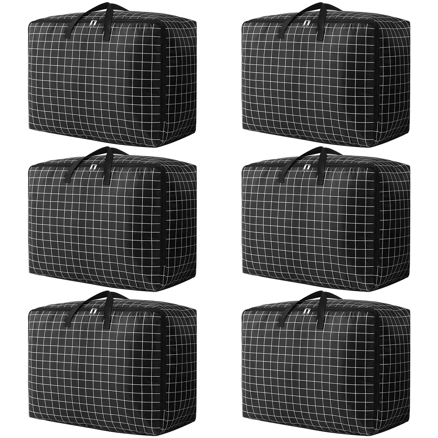 6 Pcs 105L Large Moving Bags Oxford Fabric Storage Bags with Zips, Black