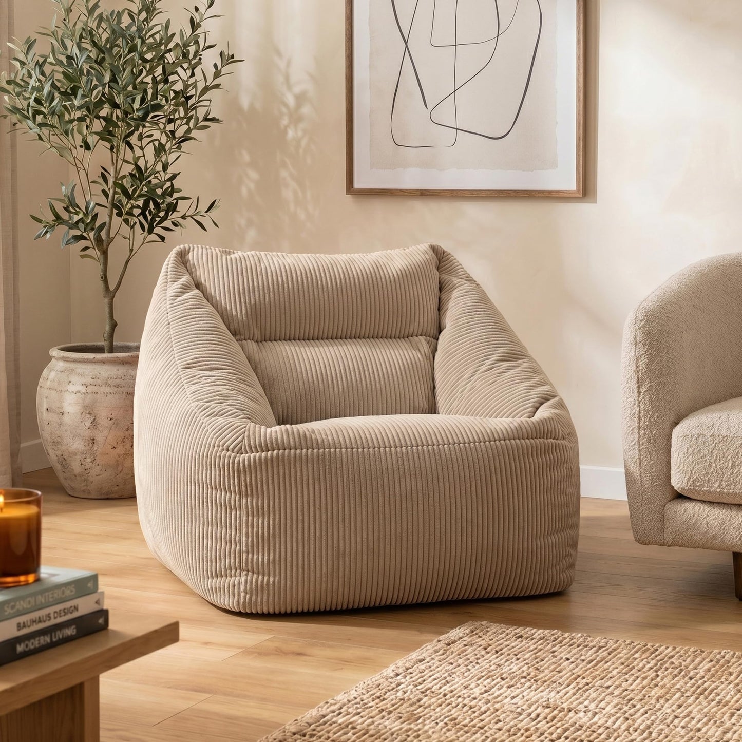 icon Natalia Cord Bean Bag Chair with Filling Included, Beige