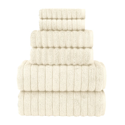 Elegant Comfort 100% Turkish Cotton Corduroy Ribbed Luxury Bath Towels 6-Piece Set, Premium Feel - Quick Dry, Highly Absorbent