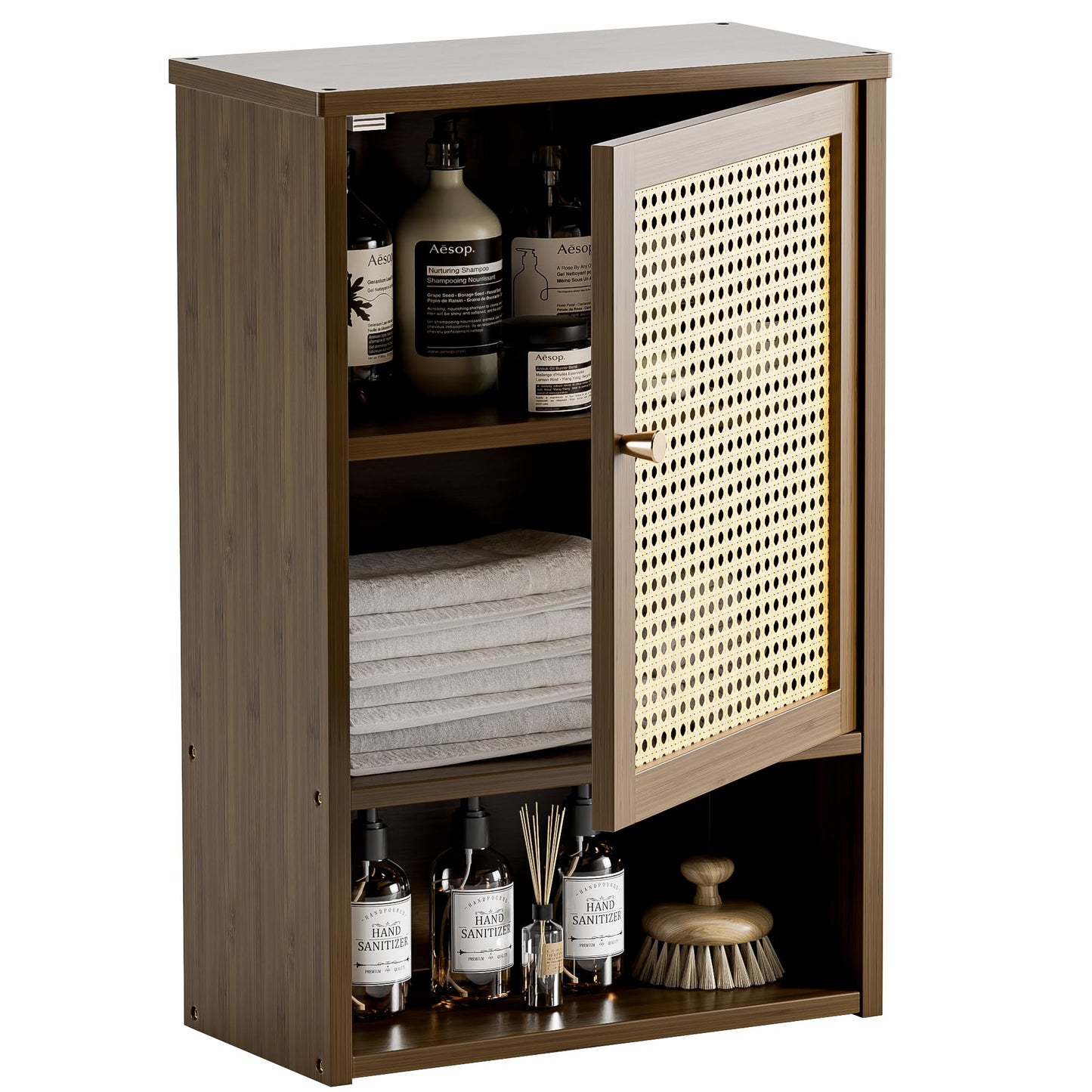 HITNET Bathroom Cabinet Wall Mounted, Rattan Medicine Cabinet, Bamboo Hanging Storage Organizer Over the Toilet with Adjustable Shelf for Living Room