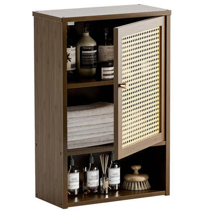 HITNET Bathroom Cabinet Wall Mounted, Rattan Medicine Cabinet, Bamboo Hanging Storage Organizer Over the Toilet with Adjustable Shelf for Living Room