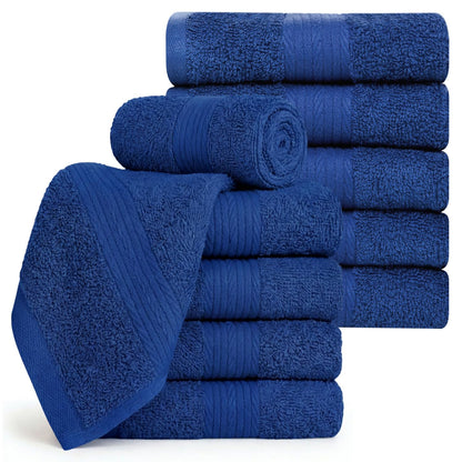 Ample Decor Cotton Washcloths Set 10, 30 X 30 cm, 100% Cotton Premium Quality Flannel Face Cloths, Highly Absorbent Fingertip Towels - Navy