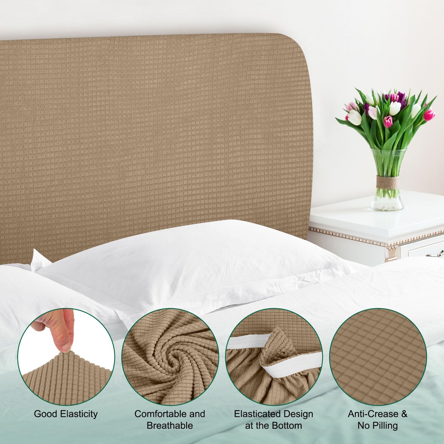 Bed Headboard Cover Dustproof Protector Jacquard Furniture Cover for 1.7-1.9m, Brown