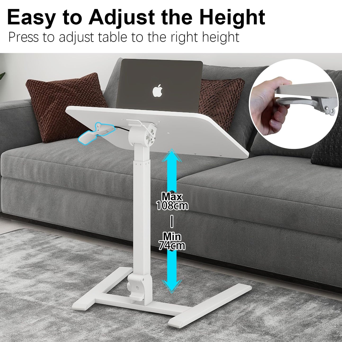 PUNCIA Adjustable Height Small Standing Desk Foldable Laptop Table White