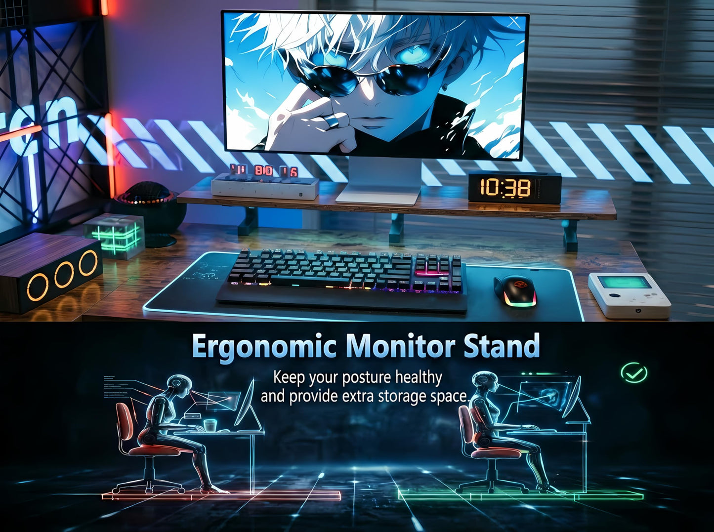 Xyphren L Shaped Gaming Desk with RGB LED Lights & Power Outlets, Small Computer Desk with Adjustable Shelves