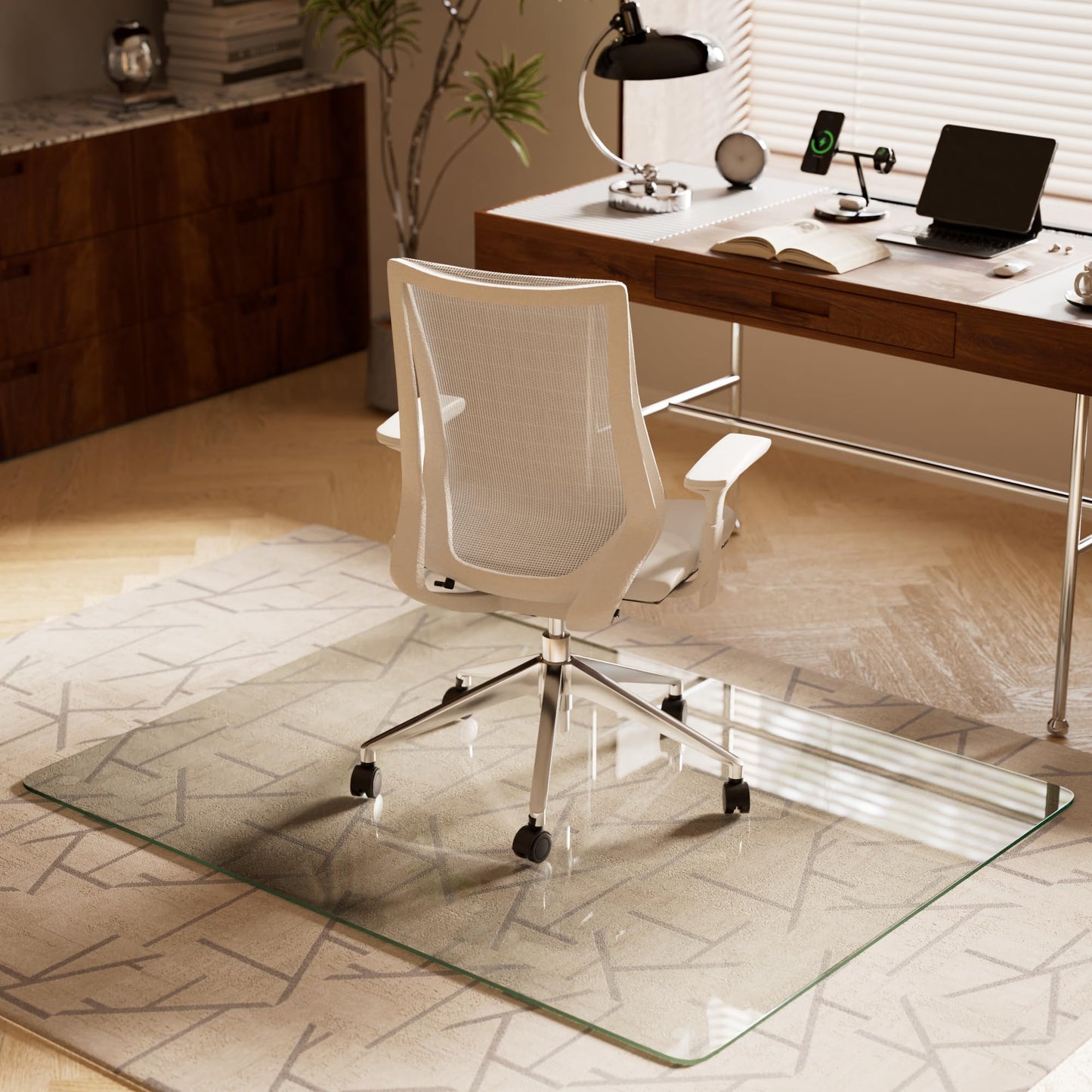 Koonmi Tempered Glass Chair Mat, 137 x 80 cm, Clear