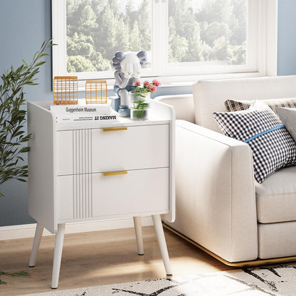 Garden 4 you White Bedside Table, Nightstand, Bed Side Table with Wood Decorated Drawers, Modern Bedside Cabinet, Bedroom End Table with Storage