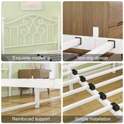 Diahomy 4ft6 Double Bed Frame with Headboard and Footboard Metal Bed Frame Double Mattress Foundation No Box Spring Needed/Easy Assembly/Bedstead