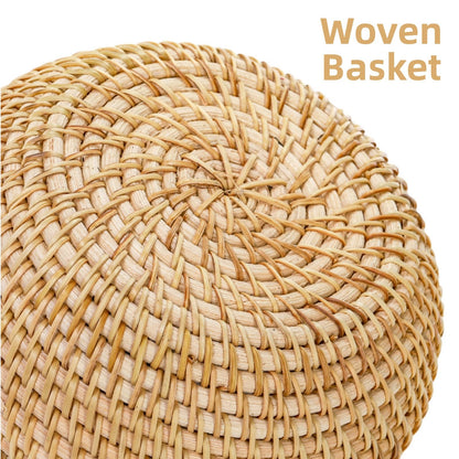WRINGKIT Small Rattan Basket Box with Lid, Handmade Woven