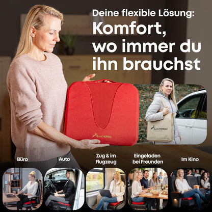 SANTERGO Ergonomic Seat Cushion Made of Moulded Foam [Patented & Dimensionally Stable] Chair Cushion Wedge Cushion Chair Office Chair Wheelchair Car