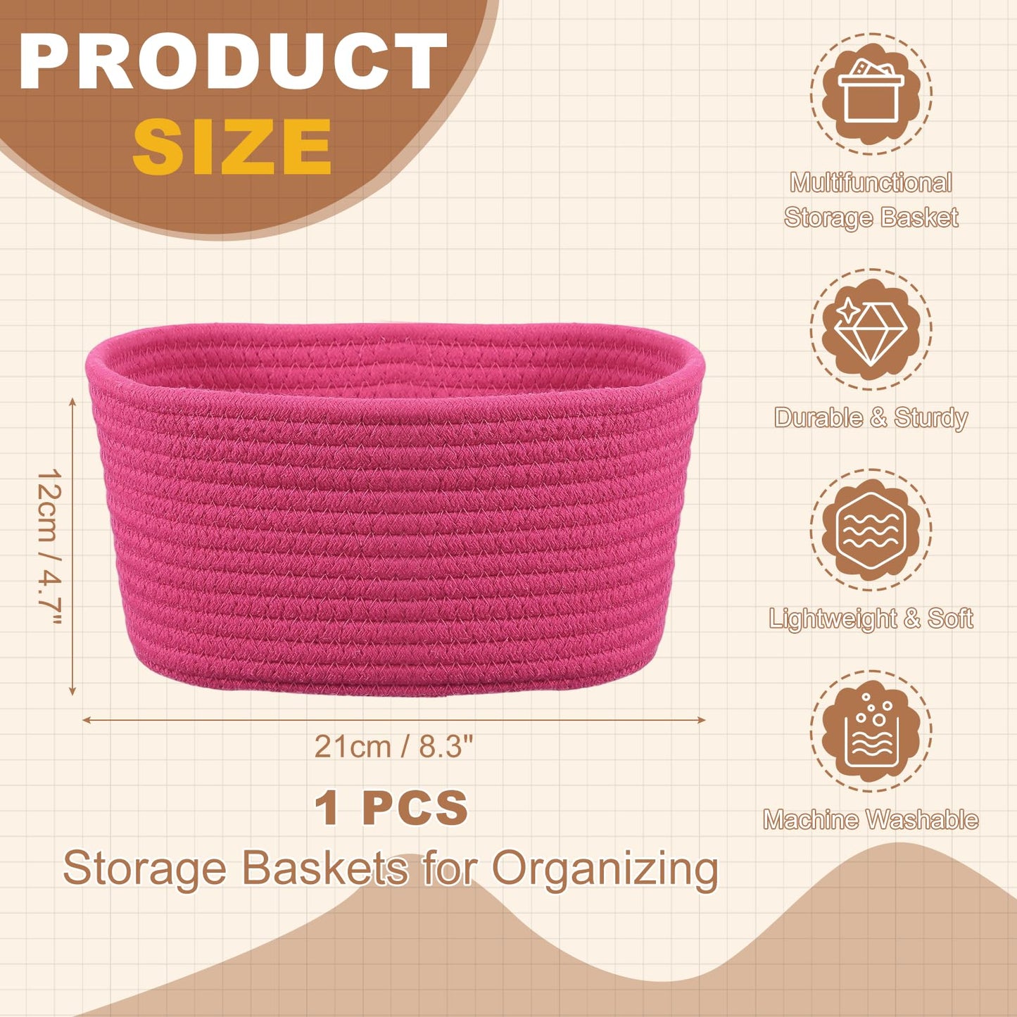 sourcing map Small Woven Basket, 21x15x12 cm Rectangular Rope Basket Decorative Gift Chest Box Cute Mini Woven Storage for Organizing Shelf Storage