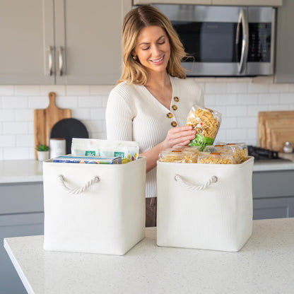 OrganiHaus Fabric Storage Boxes, Set of 3 Foldable 30X30 Cube Organiser Bins with Rope Handles for Shelves, Nursery & Closet