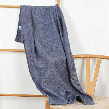 HSOFTIFY 100% Pure Linen Waffle Weave Bath Towel with Hanging Loop, Blue