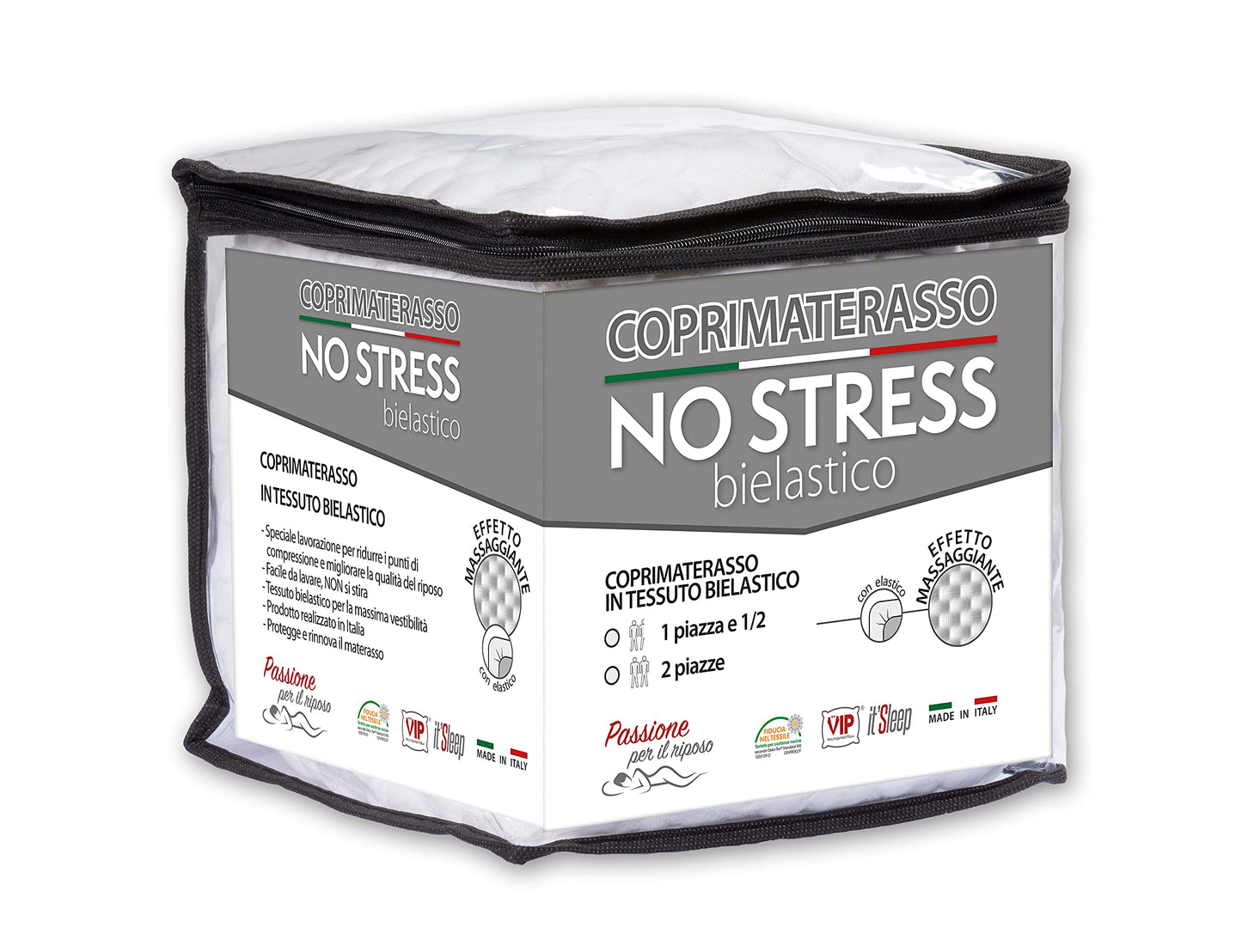 V.I.P. VERY IMPORTANT PILLOW V.I.P. Jacquard Mattress Protector Bi-Elastic No Stress Relaxing Massage Effect Protection Made in Italy, White