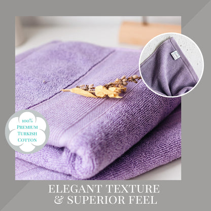 Luzia 8 Piece Towel Set - 100% Turkish Cotton, Premium Quality - 2 Bath Towels 2 Hand Towels and 4 Washcloths (Lavender)