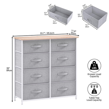 DWVO Chest of Drawers,Fabric Chest of Drawers Bedroom Cabinet with 8 Drawers,Dresser for Bedroom,Living Room With Handles,Wood Top and Sturdy Steel