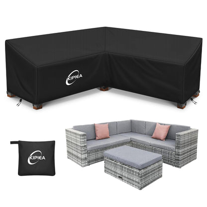 Kipiea V Shaped Garden Furniture Covers Waterproof, 420D Heavy Duty Oxford Fabric Outdoor Rattan Corner Sofa Covers with Windproof, Garden Sofa Cover,