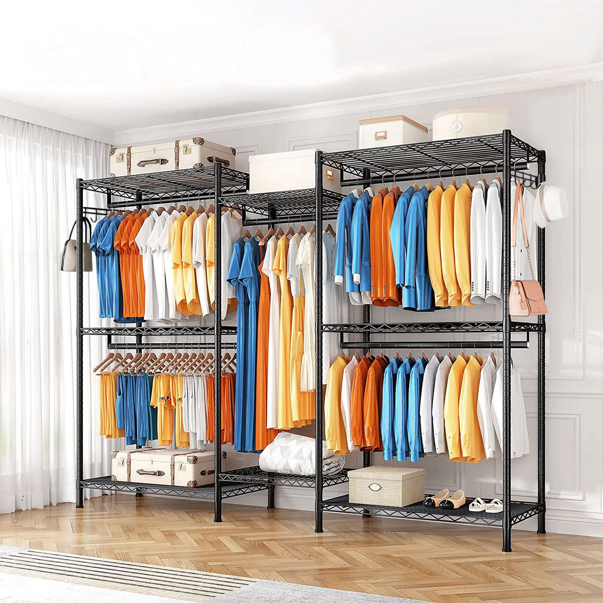 FTEYUET Clothes Rail, Clothing Rails for Hanging Clothes, Metal Clothing Rack Heavy Duty Garment Rack Freestanding Closet Wardrobe Racks for Hanging