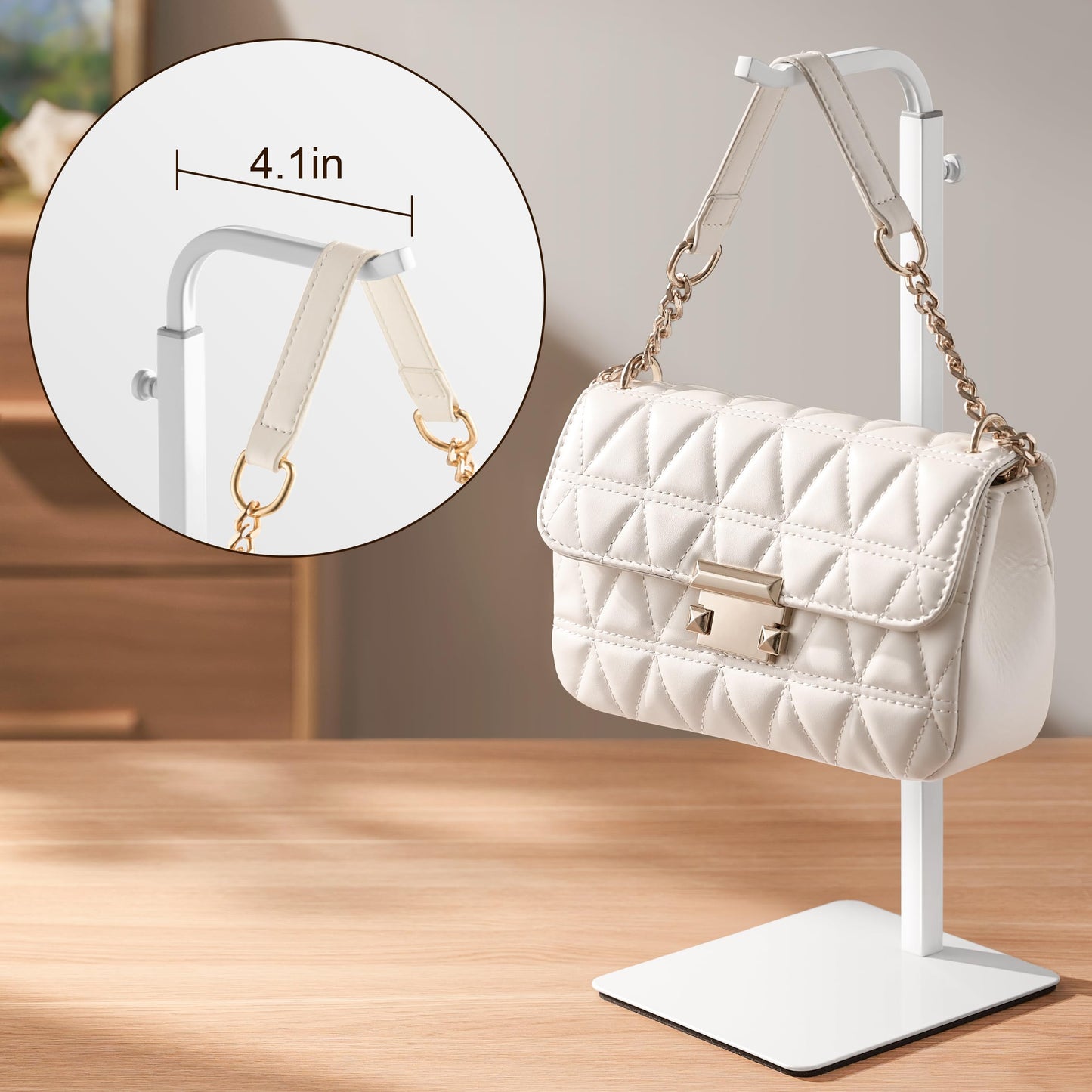 pickpiff 3 Pack Purse Holder Handbag Display Stand: White Hanger Rack for Bags, Purses, and Wreath, Adjustable Hook Stand for Tabletop, Closet