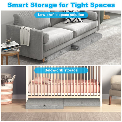 2 Pack Under Bed Storage Box with Lid, 10cm Tall Shallow Underbed Storage Bags with Zip