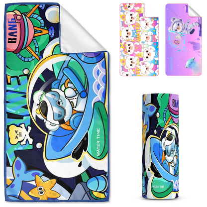 WATER TIME Cute Bear Kids Towel Folds Tiny Sand-Free 3x Fast Dry, Style-B