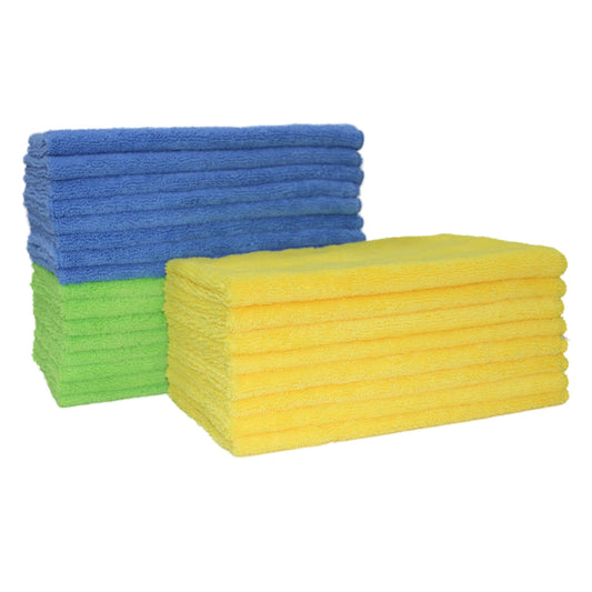 POLYTE Microfibre Cleaning Towel 40x61 cm, 18 Pack, Blue,Green,Yellow