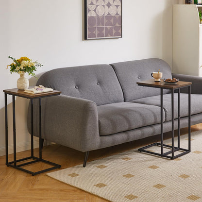 Aibiju Set of 2 C-Shaped Side Table， Sofa End Table, Laptop Coffee Snack Table，Industrial, for Living Room, Bedroom