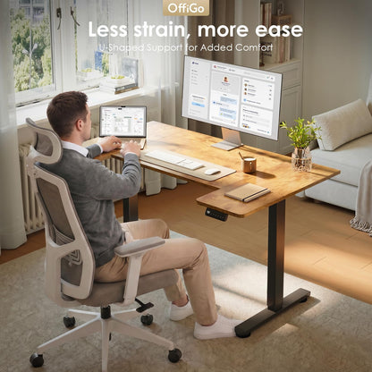 OffiGo Height Adjustable Desk, U Shaped Standing Desk with 3 Memory Presets