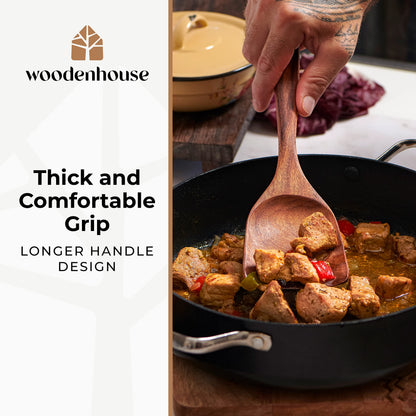 Wooden Spoons for Cooking  Wooden Utensils for Cooking Set with Holder, Spoon Rest & Hanging Hooks, Teak Wood Nonstick Kitchen Cookware  Durable Set