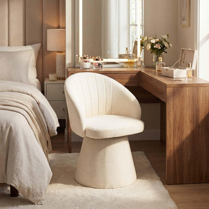 younturn Swivel Chenille Vanity Chair, Modern Upholstered Dressing Table Chair with Armrests, Accent chair with Armrests for Bedroom, Living Room