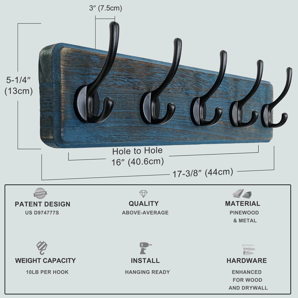 Dseap Coat Rack Wall: Patented, Heavy-Duty, 5-Double-Hooks Wooden Wall Mounted Coat Rack Coat Hanger Hook Rail for Winter Coats Hat Jacket Clothing