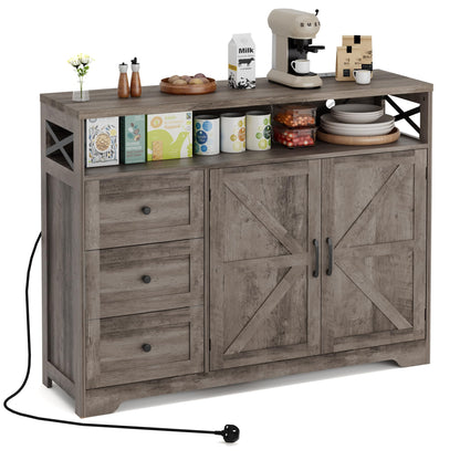 BonVache Sideboard Cabinet,Wooden Sideboard with Adjustable Shelf,3 Drawers and Open Shelf,Storage Cabinet for Living Room,Kitchen Storage Unit for