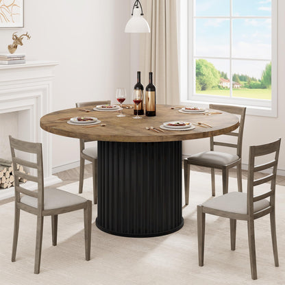 Crevyteg 47" Round Dining Table for 4-6 People, Dining Room Table with Sturdy Waveform Metal Pedestal Base