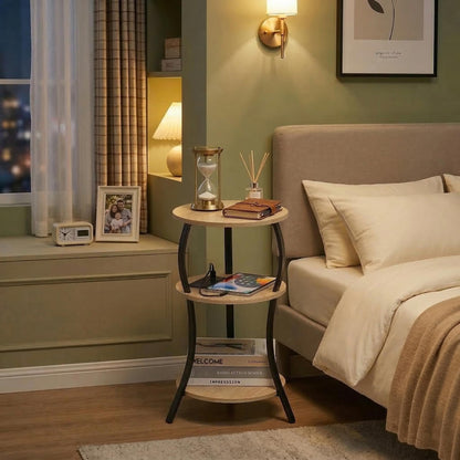YEAKOO Small Side Table with Charging Station,3-Tier Round end Table