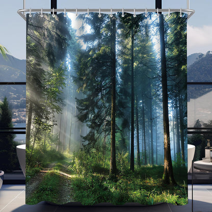Lerores Shower Curtain, 120 x 180 cm, Forest Jungle, Weighted Hem, Anti-Mould Textile, Water-Repellent