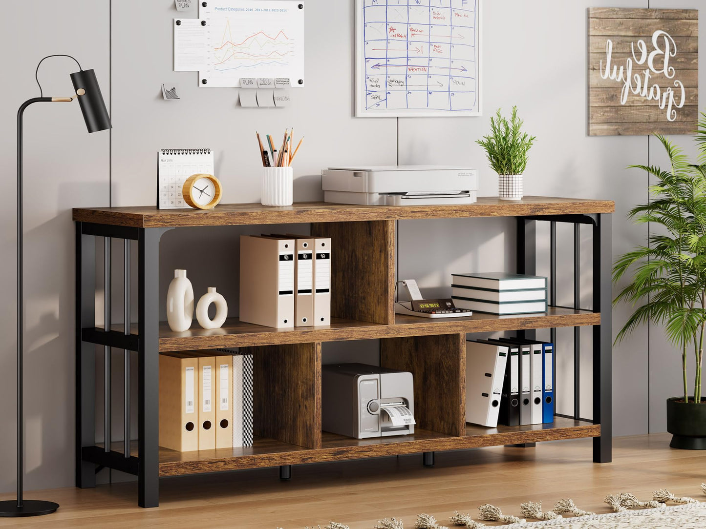IBF 5 Cube Storage Organizer Bookshelf Low Bookcase 140cm Rustic Brown